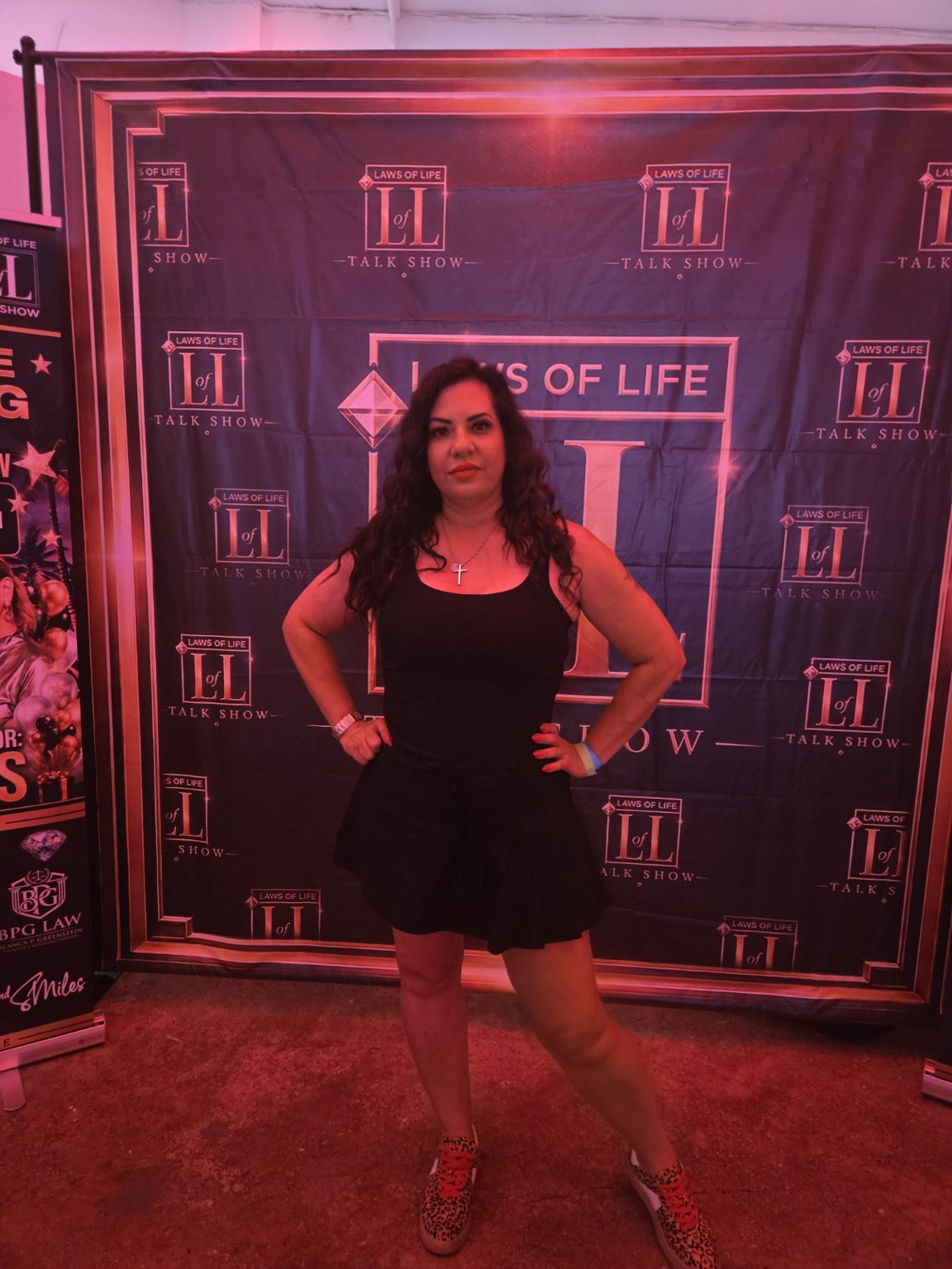 Ms.Dre at the Laws of Life Talk Show backdrop